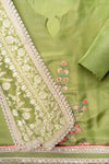 Mehndi Crepe Tissue Unstitched Salwar Suit With Tissue Dupatta