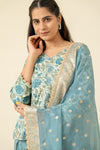 Sky Blue Cotton Readymade Suit And Palazzo With Organza Dupatta