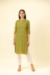 Mehndi Floral Printed Cotton Readymade Long Kurta