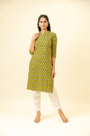 Mehndi Floral Printed Cotton Readymade Long Kurta