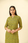 Mehndi Floral Printed Cotton Readymade Long Kurta