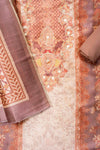 Brown Cotton Unstitched Salwar Suit With Cotton Dupatta