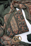 Mehndi Pashmina Unstitched Salwar Suit With Pashmina Dupatta