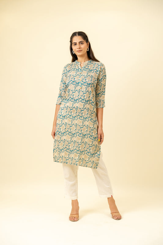 Rama Floral Printed Cotton Readymade Long Kurta