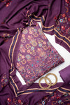 Mauve Pashmina Unstitched Salwar Suit With Pashmina Dupatta