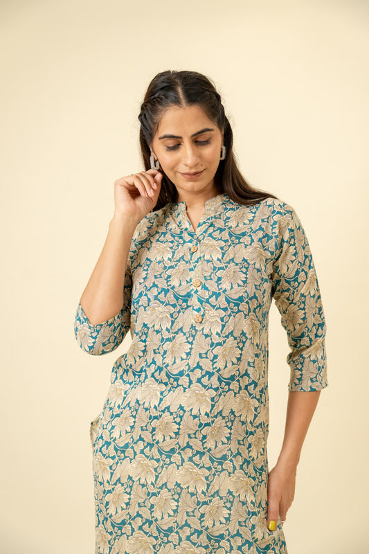 Rama Floral Printed Cotton Readymade Long Kurta