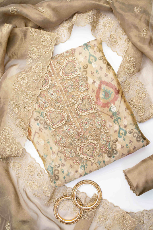 Tussar Tissue Unstitched Salwar Suit With Tissue Dupatta