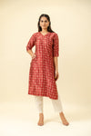 Maroon Digital Printed Cotton Readymade Long Kurta