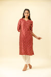 Maroon Digital Printed Cotton Readymade Long Kurta