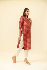 Maroon Digital Printed Cotton Long Kurta