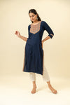 Midnight Blue Digital Printed Cotton Readymade Long Kurta