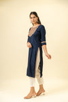 Midnight Blue Digital Printed Cotton Readymade Long Kurta