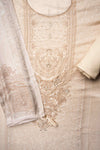 Off White Pashmina Unstitched Salwar Suit With Pashmina Dupatta