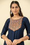 Midnight Blue Digital Printed Cotton Readymade Long Kurta