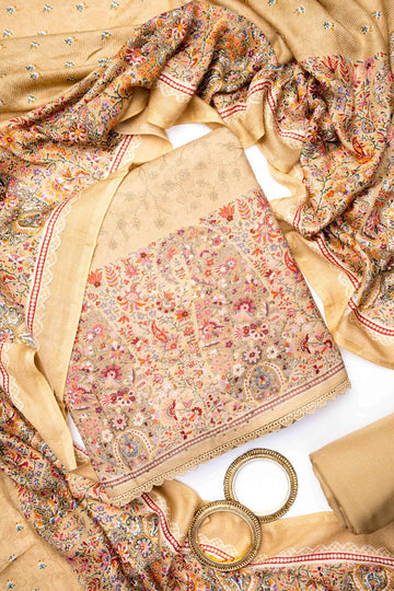 Tussar Pashmina Unstiched Salwar Suit With Pashmina Dupatta