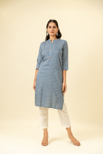 Grey Digital Printed Cotton Readymade Long Kurta