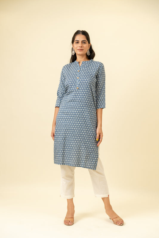 Grey Digital Printed Cotton Long Kurta