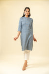 Grey Digital Printed Cotton Readymade Long Kurta