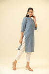 Grey Digital Printed Cotton Readymade Long Kurta