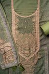Mehndi Pashmina Unstitched Salwar Suit With Pashmina Dupatta