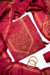 Maroon Pashmina Unstitched Salwar Suit With Pashmina Dupatta