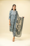 Grey Cotton Readymade Suit And Pant With Cotton Dupatta