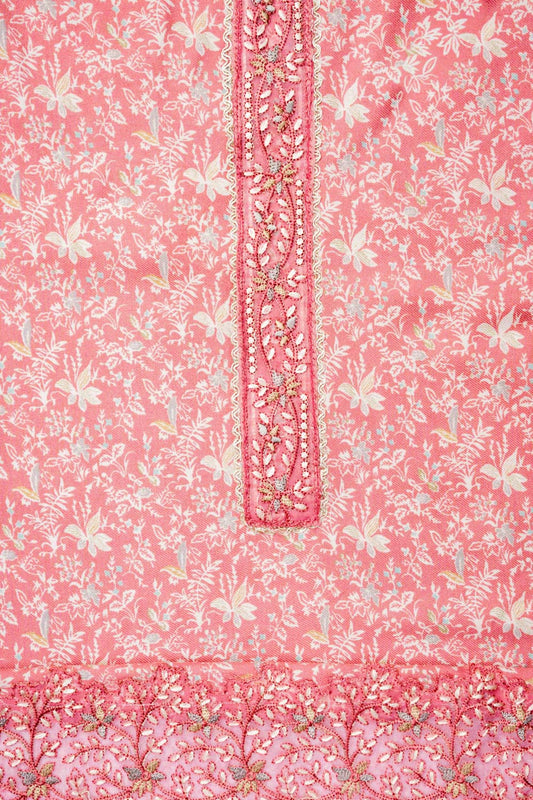 Gajari Pashmina Unstiched Salwar Suit With Pashmina Dupatta