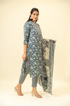 Grey Cotton Readymade Suit And Pant With Cotton Dupatta