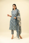 Grey Cotton Readymade Suit And Pant With Cotton Dupatta