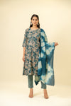 Grey Cotton Readymade Suit And Pant With Cotton Dupatta