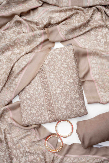 Tussar Pashmina Unstiched Salwar Suit With Pashmina Dupatta