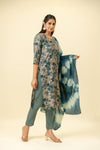 Grey Cotton Readymade Suit And Pant With Cotton Dupatta