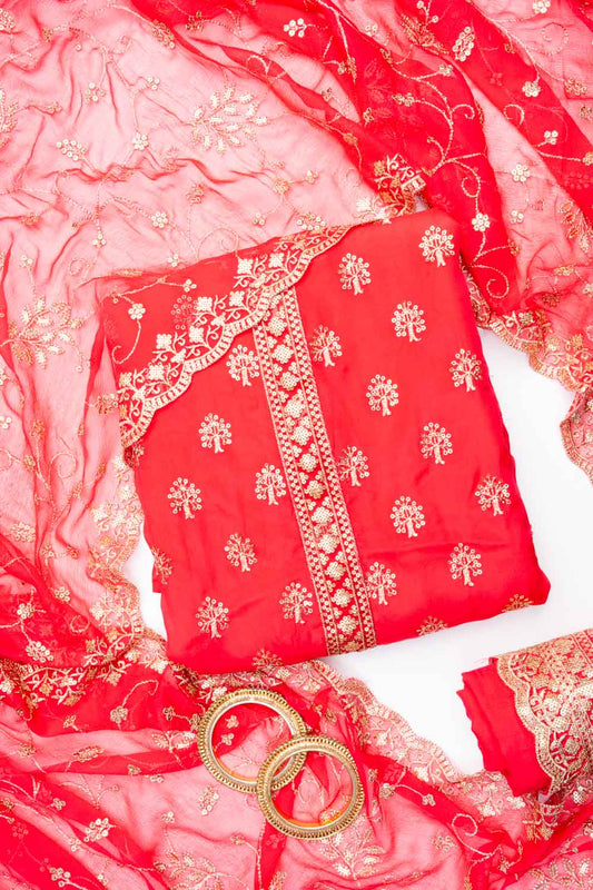 Rani Organza Unstitched Salwar Suit With Chiffon Dupatta