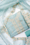 Tea Green Organza Unstitched Salwar Suit With Organza Dupatta