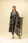 Black Cotton Readymade Suit And Pant With Cotton Dupatta