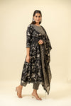 Black Cotton Readymade Suit And Pant With Cotton Dupatta