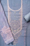 Grey Pashmina Unstitched Salwar Suit With Pashmina Dupatta