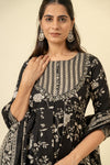 Black Cotton Readymade Suit And Pant With Cotton Dupatta