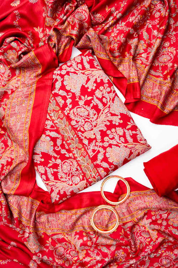 Maroon Pashmina Unstiched Salwar Suit With Pashmina Dupatta