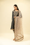 Black Cotton Readymade Suit And Pant With Organza Dupatta