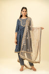 Cotton Readymade Suit And Pant With Organza Dupatta