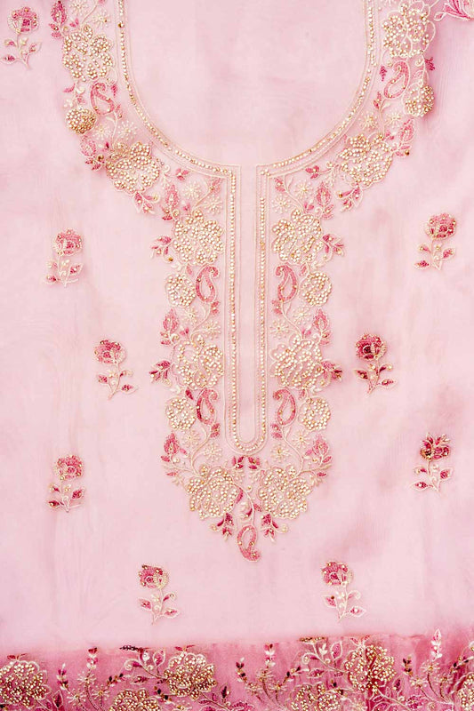 Onion Organza Unstitched Salwar Suit With Chiffon Dupatta