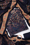Navy Blue Pashmina Unstitched Salwar Suit With Pashmina Dupatta