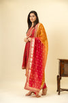 Maroon Cotton Readymade Suit And Pant With Organza Dupatta