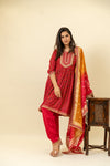 Maroon Cotton Readymade Suit And Pant With Organza Dupatta