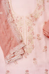 Pink Organza Unstitched Salwar Suit With Chiffon Dupatta