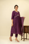 Wine Cotton Readymade Suit And Pant With Cotton Dupatta