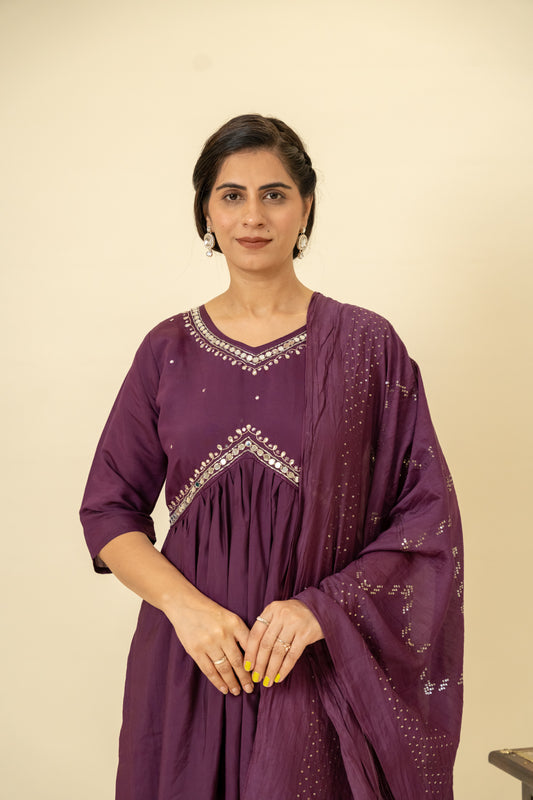 Wine Cotton Readymade Suit And Pant With Cotton Dupatta