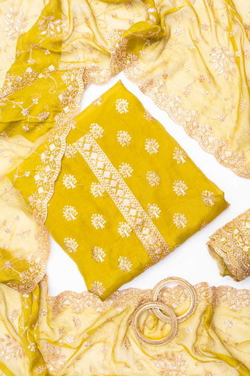 Pista Organza Unstitched Salwar Suit With Chiffon Dupatta