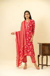 Red Cotton Readymade Suit And Pant With Cotton Dupatta